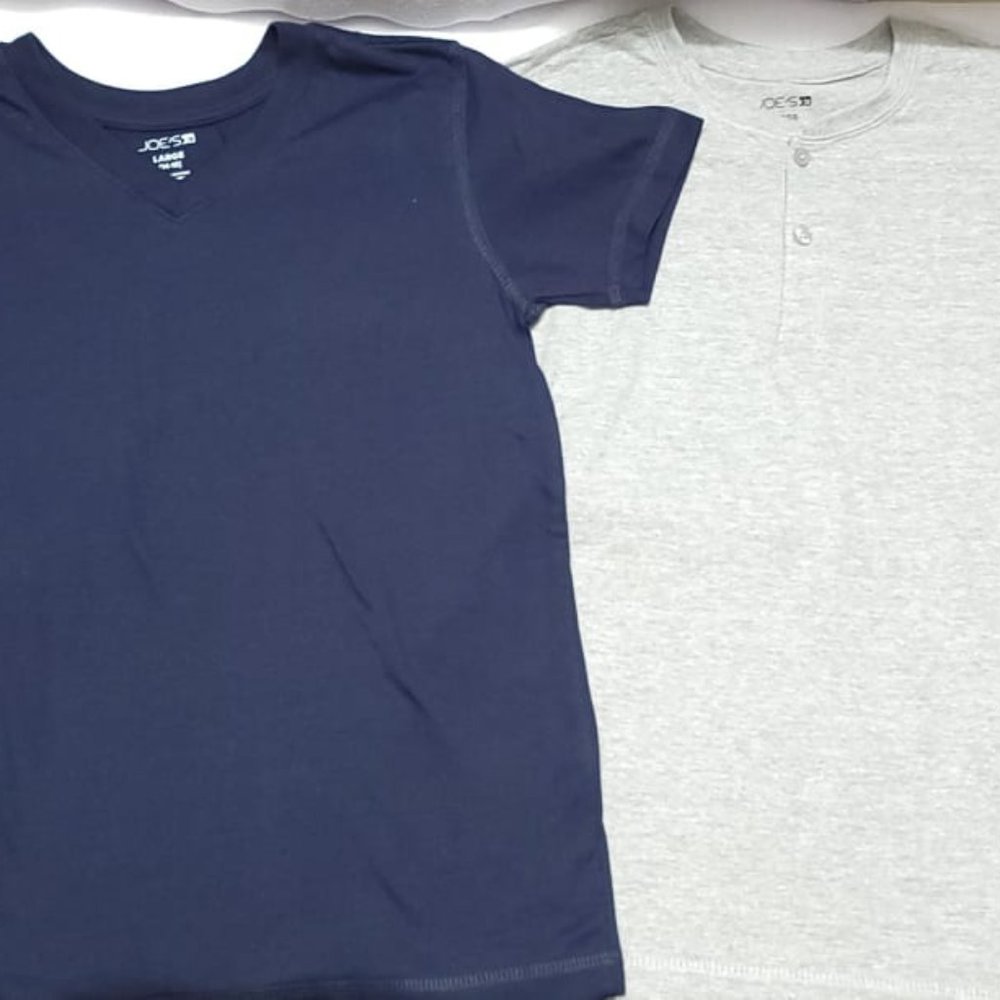 Boys Junior L 14/16 Joe's (2 Pack) T-Shirt, Gray Button, Navy Blue V Neck